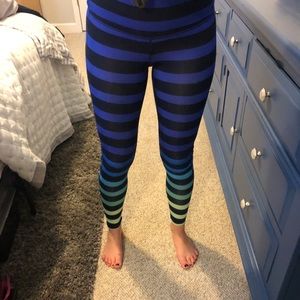 Athleta blue and green striped leggings